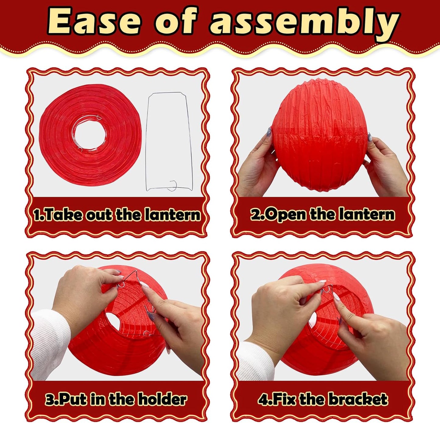 12Pcs Round Paper Lanterns Assorted Sizes (6" 8" 10" 12") for Home Decor, Wedding, Birthday