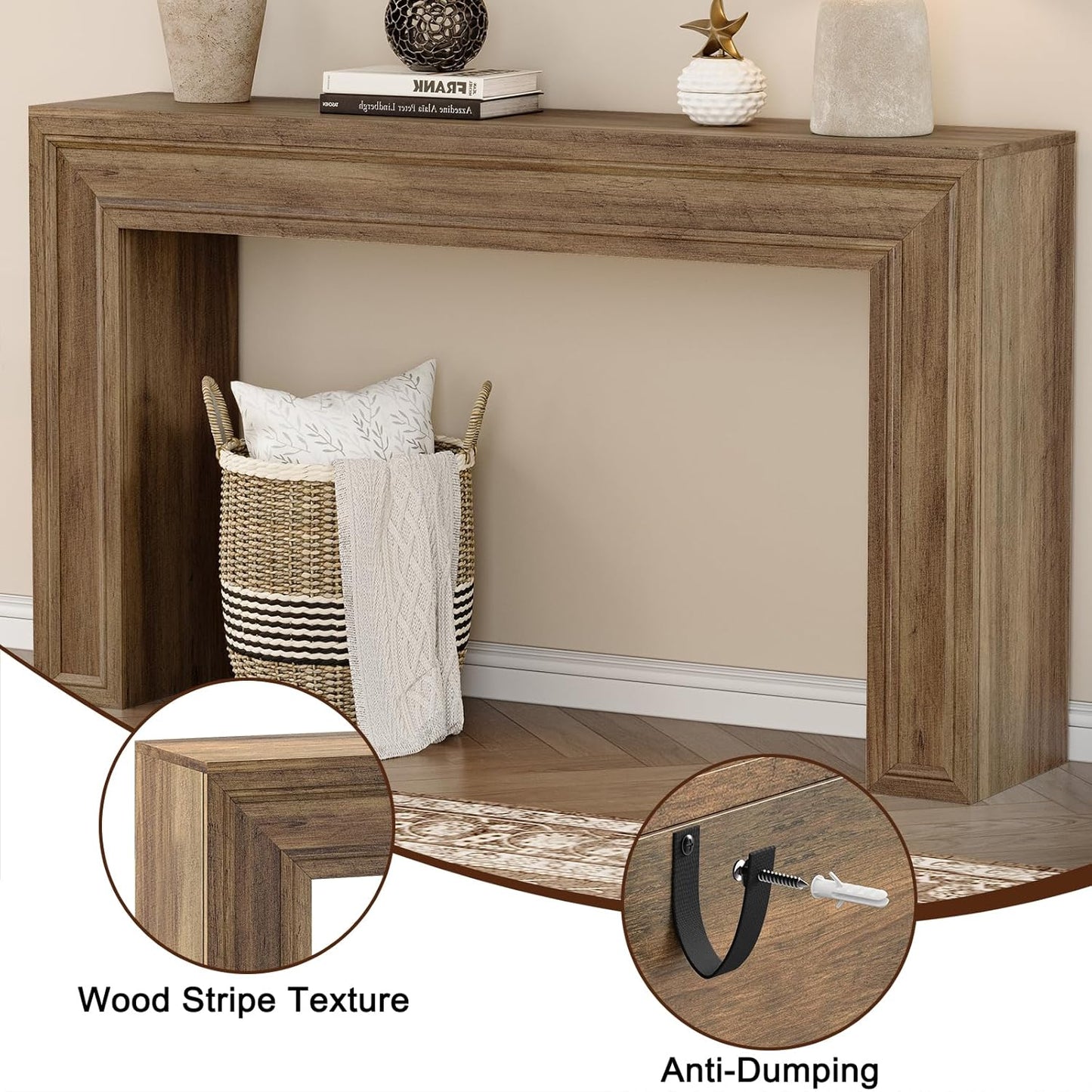 Rresyet 55 Inch Long Console Table, Sofa Table Behind Sofa, Wooden Entryway Table, Farmhouse