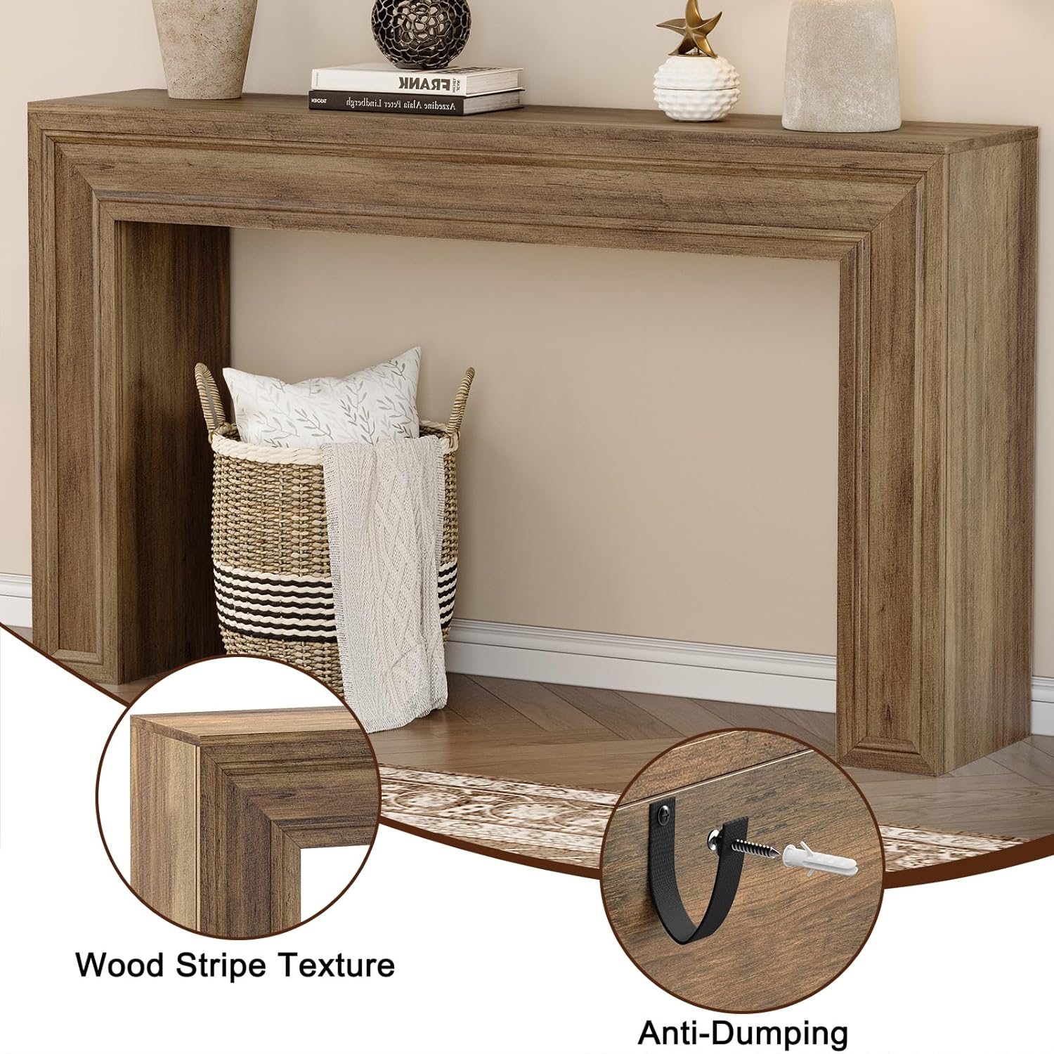 Rresyet 55 Inch Long Console Table, Sofa Table Behind Sofa, Wooden Entryway Table, Farmhouse