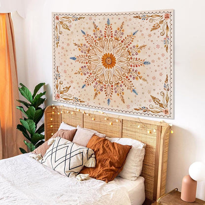 Fowocu Boho Floral Mandala Tapestry for Bedroom Aesthetic Watercolor Bohemian Flower Wall Tapestry