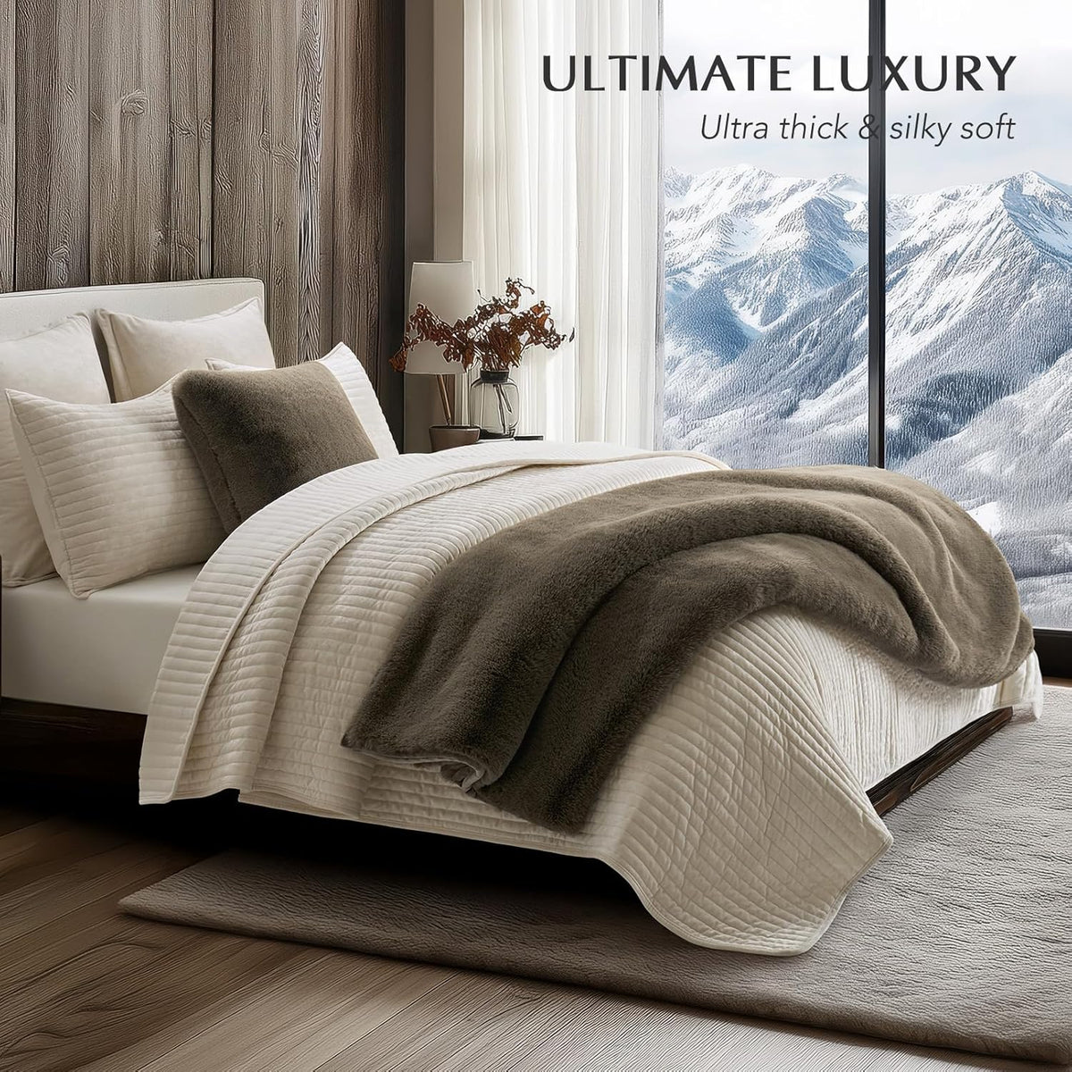 Luxury Soft Faux Chinchilla Fur Throw Blanket for Couch, Warm Thick Heavy Winter Throw Blanket