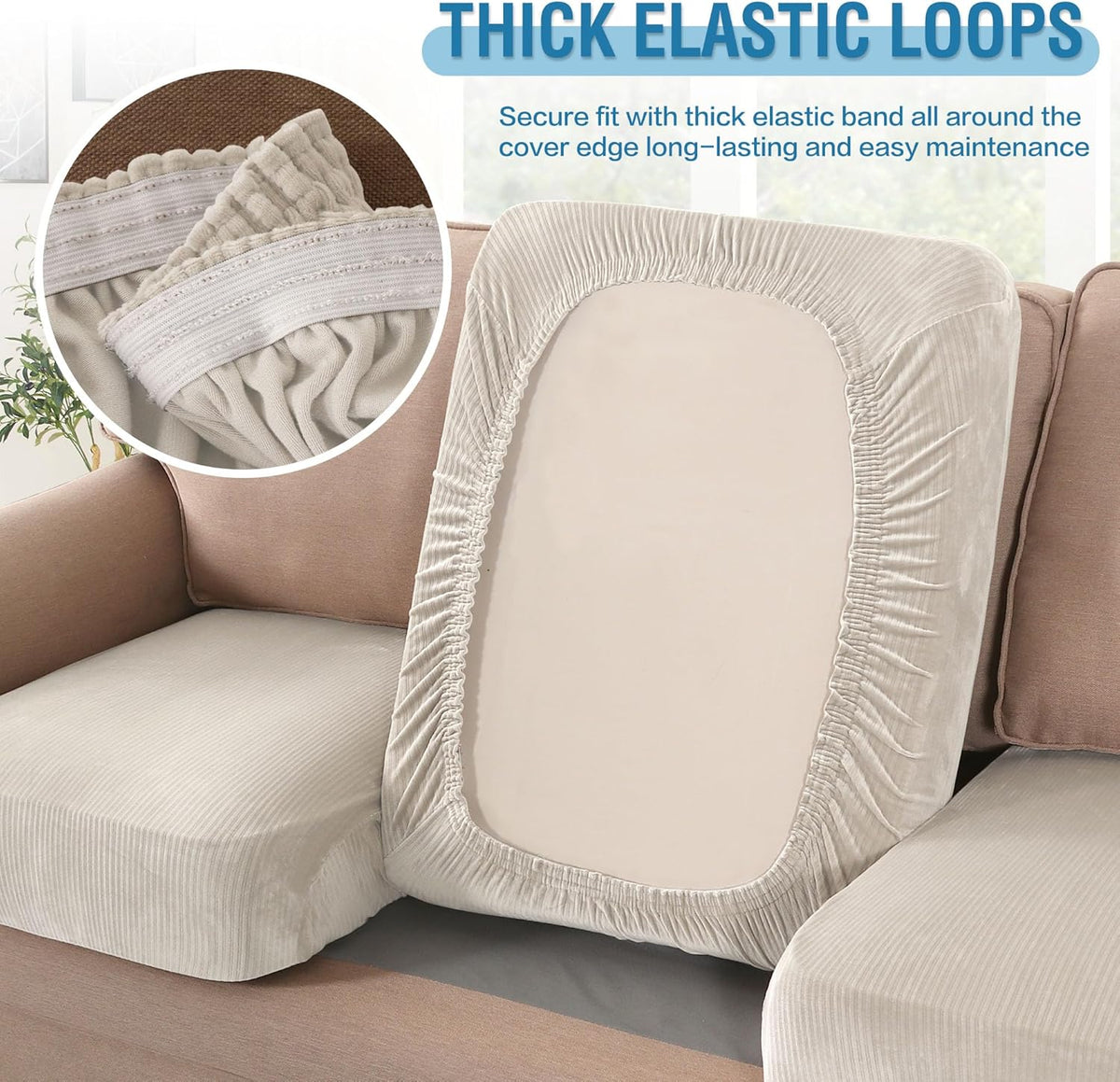H.VERSAILTEX Velvet Stretch Couch Cushion Cover Plush Cushion Slipcover for Chair Cushion Furniture
