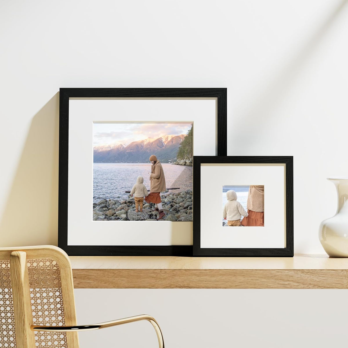 Vittanly 8x8 Picture Frames Set of 9, Shatter Resistant Plexiglass, Display 4x4 Pictures with Mat