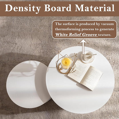 Round Nesting Coffee Table White Round Fluted Coffee Table Set of 2 for Living Room Small Circle