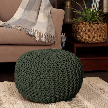 REDEARTH Round Hand Knitted Pouf - Foot Stool Bean Bag Ottoman - Cord Boho Pouffe - Poof Accent