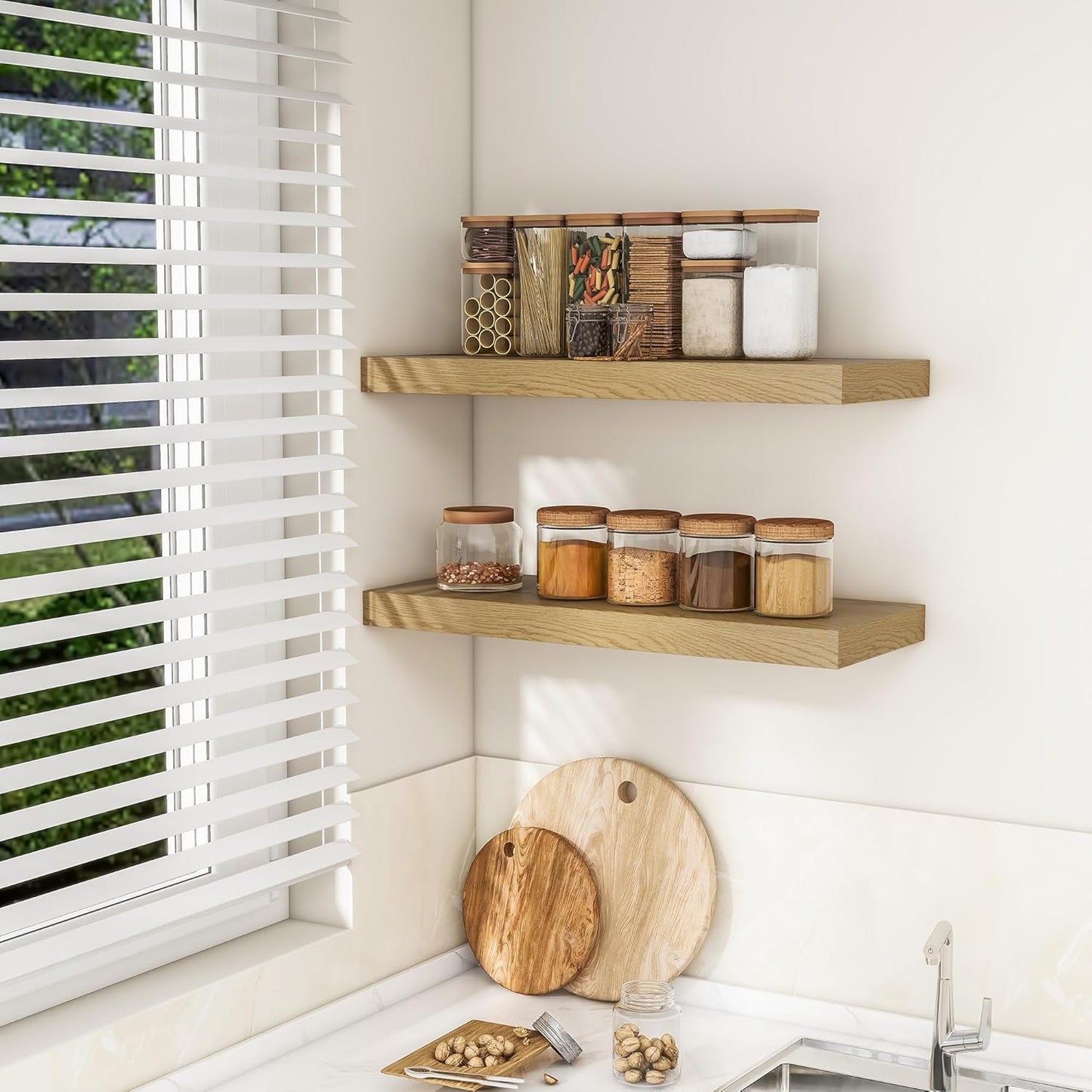 RICHFOCUS 31.5Inch Floating Shelves for Wall 2 Pack Shelves for Bedroom|Kitchen|Bathroom Wall