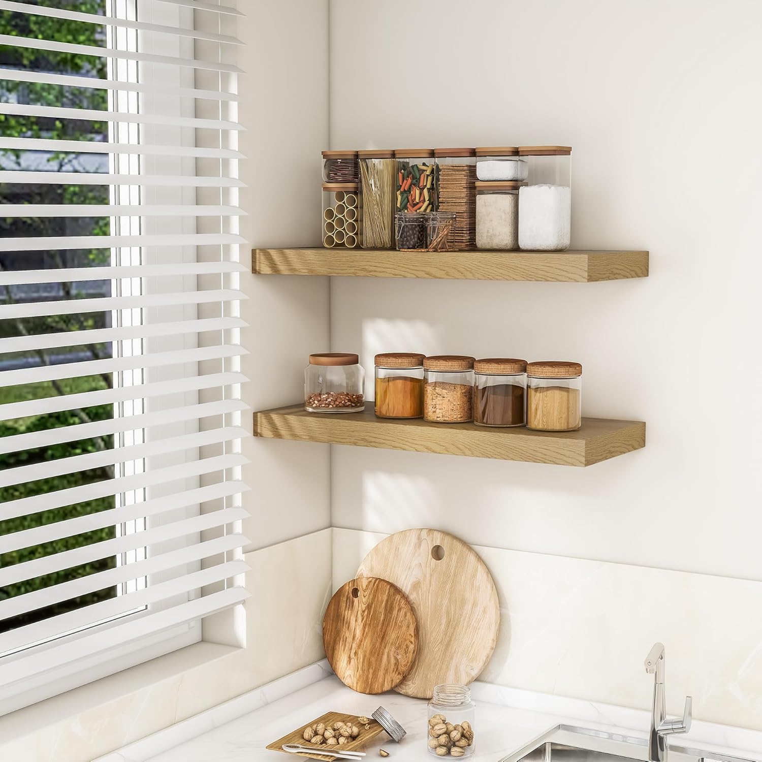 RICHFOCUS 31.5Inch Floating Shelves for Wall 2 Pack Shelves for Bedroom|Kitchen|Bathroom Wall