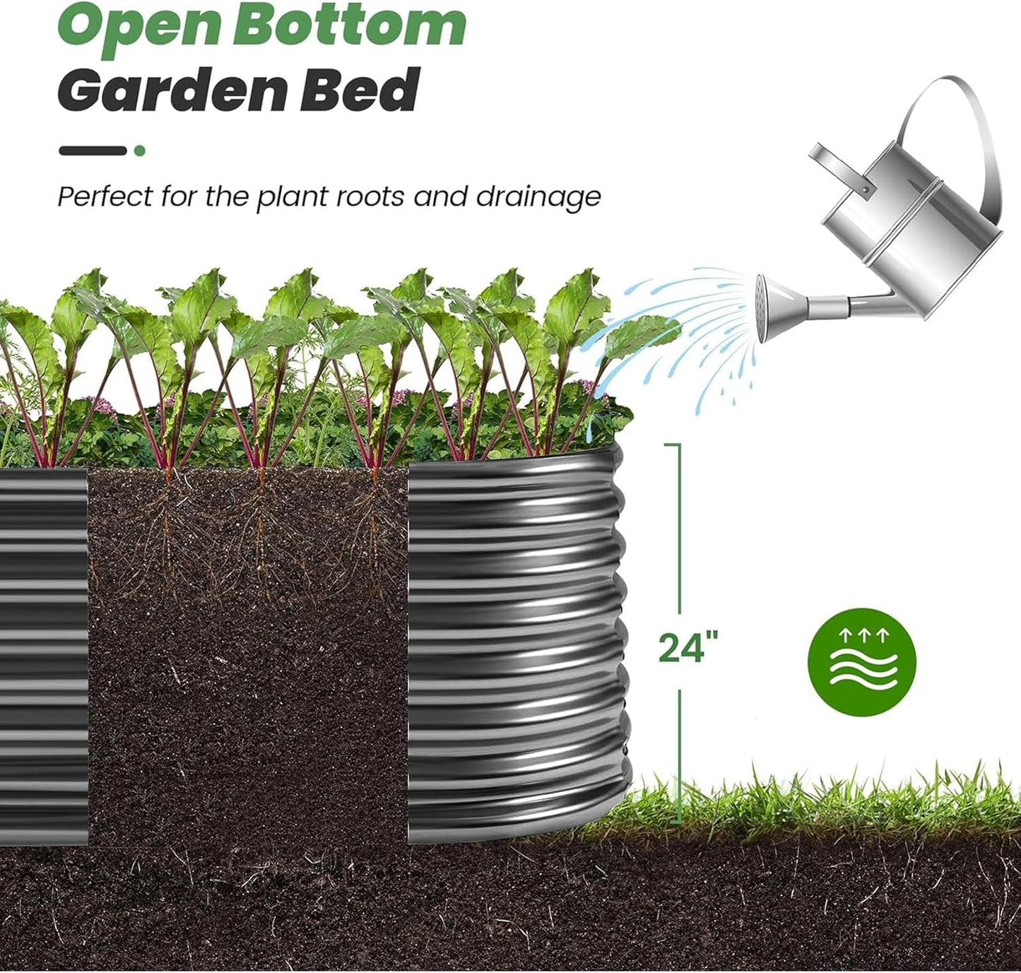 Land Guard Galvanized Planter Raised Beds, 6×3×2ft Galvanized Water Trough, Keyhole Raised Garden