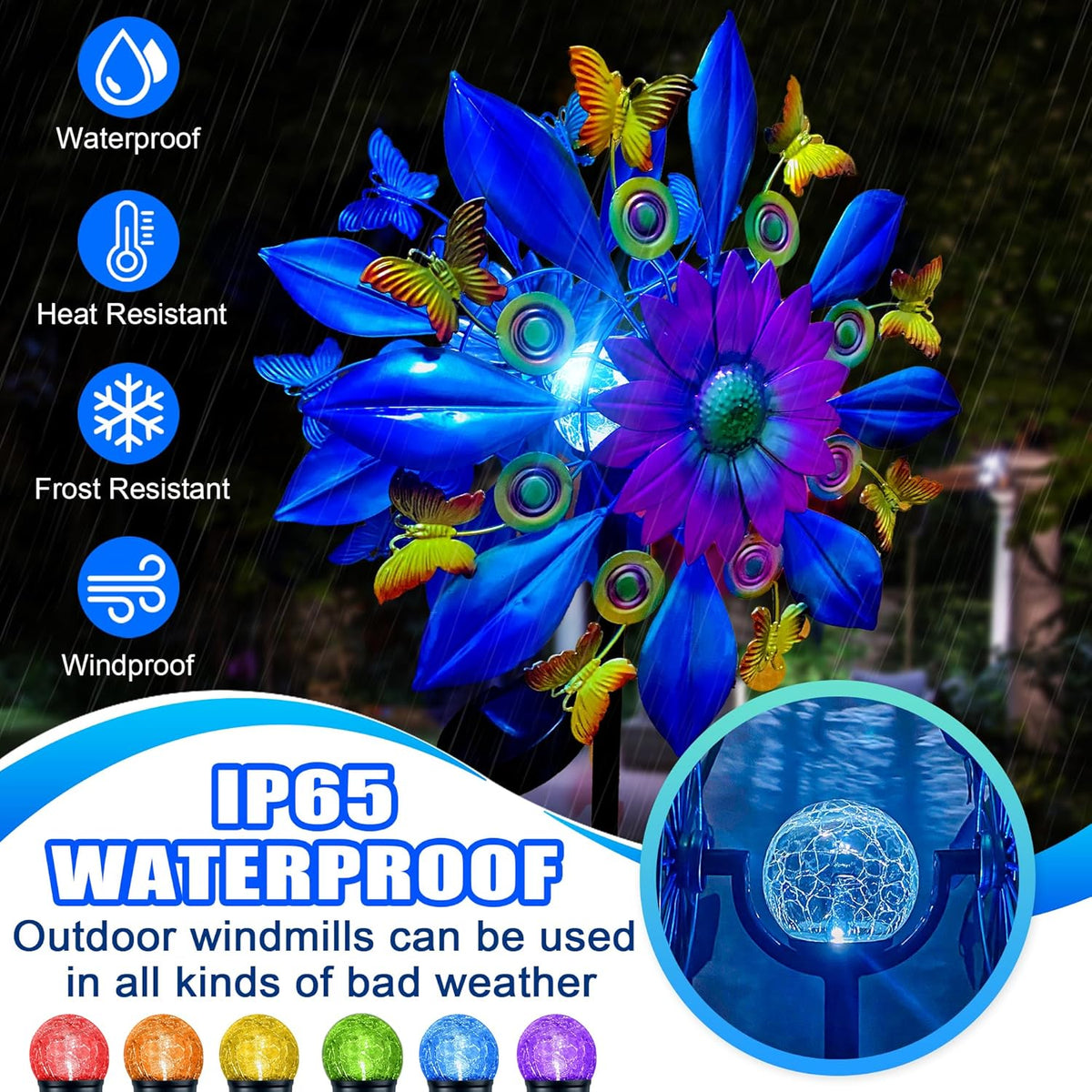 60 Inch Solar Wind Spinner Outdoor - Double-Sided Rotating Colorful Kinetic Wind Spinners for
