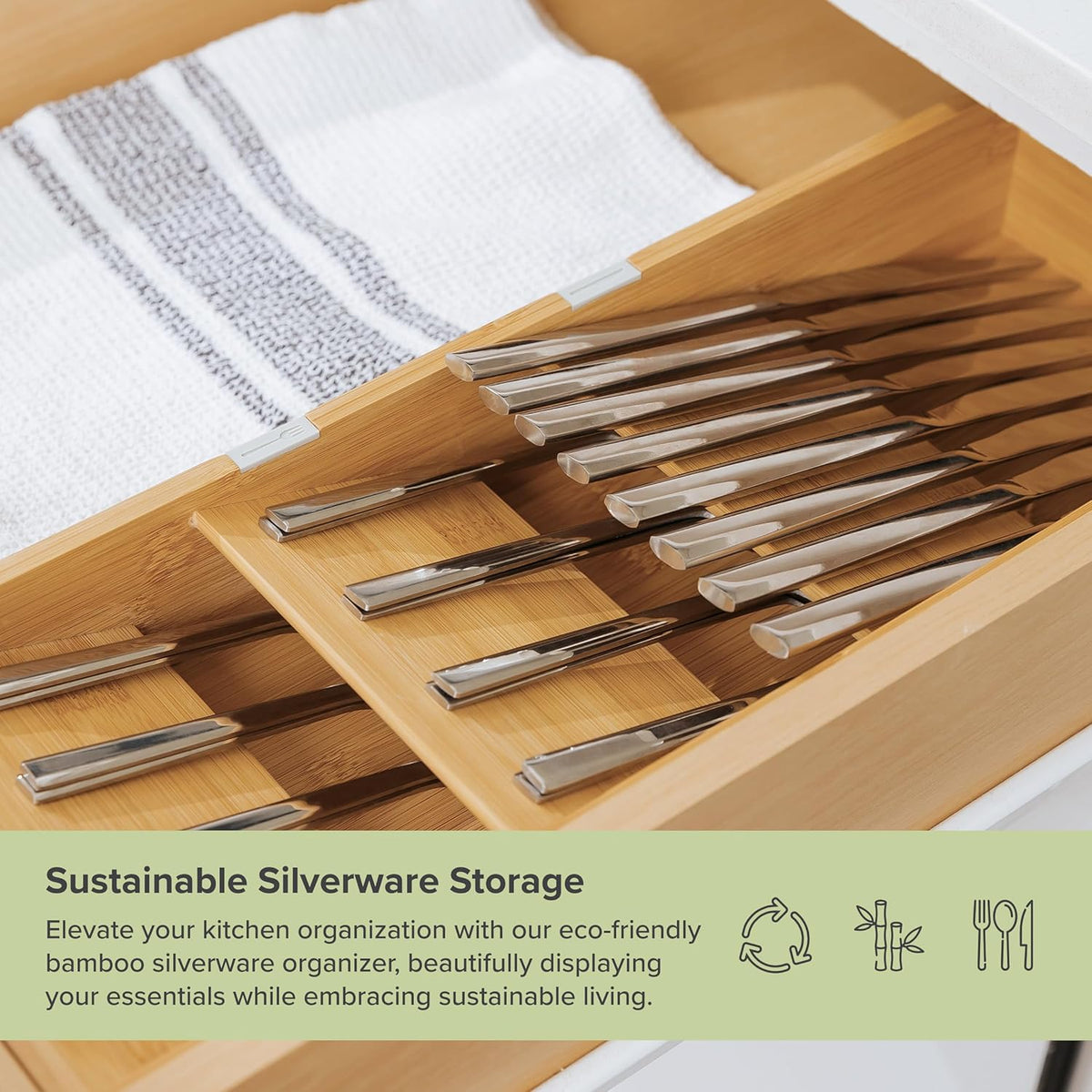 Premium Cutlery, Flatware, and Silverware Drawer Organizer – Slanted 3-Compartment Design with
