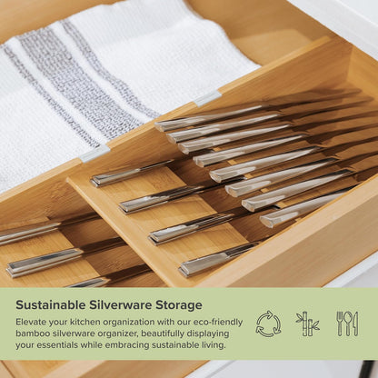 Premium Cutlery, Flatware, and Silverware Drawer Organizer – Slanted 3-Compartment Design with