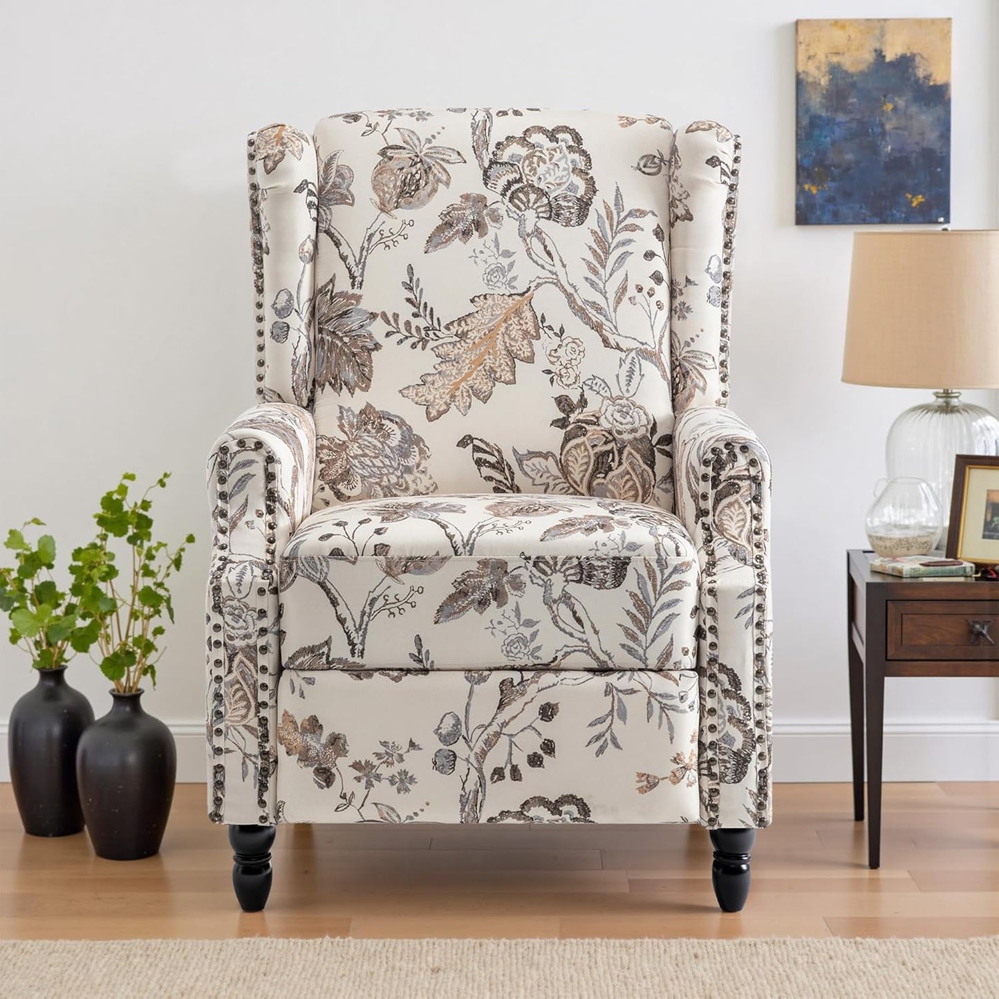 UIXE Pushback Recliner Chair, Fabric Upholstered Armchair Push Back Accent Chair for Living Room