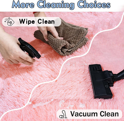 Ultra Soft Pink Rugs for Bedroom 8x10 Feet, Fluffy Shag Area Rugs for Living Room, Large Comfy