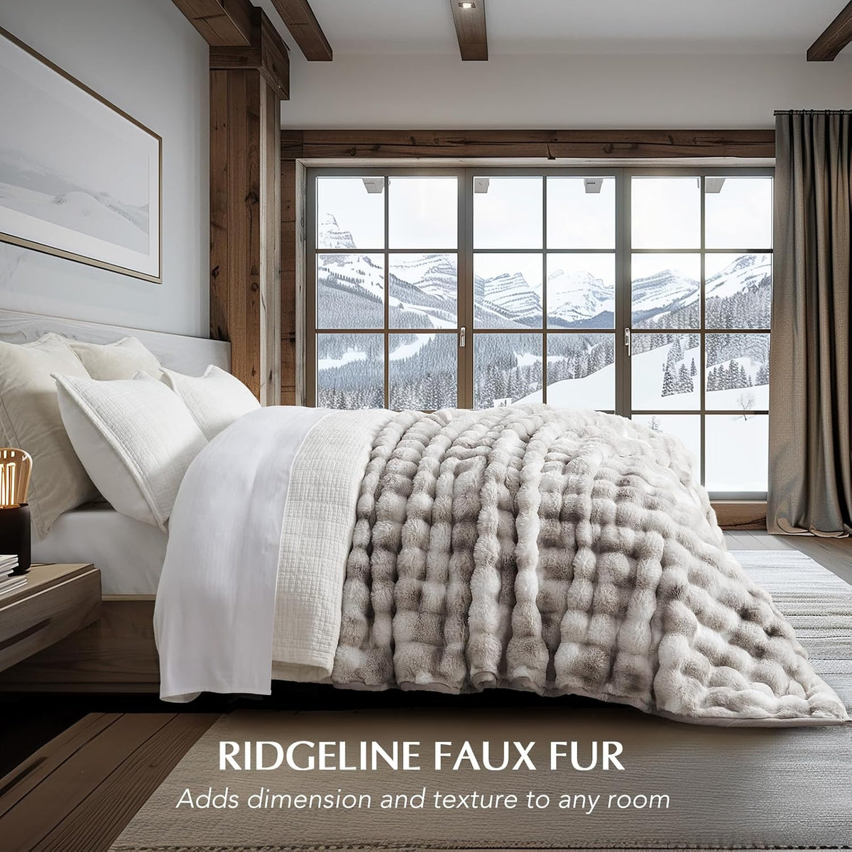 EVERGRACE Ultra Soft Luxury Fluffy Ridgeline Faux Rabbit Fur Throw Blanket, Thick Warm Bubble Throw