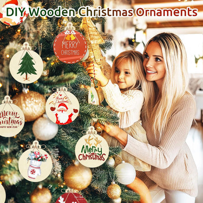 Philorn 50pcs Wooden Ornaments for Crafts 3.5" Unfinished DIY Wooden Christmas Ornaments