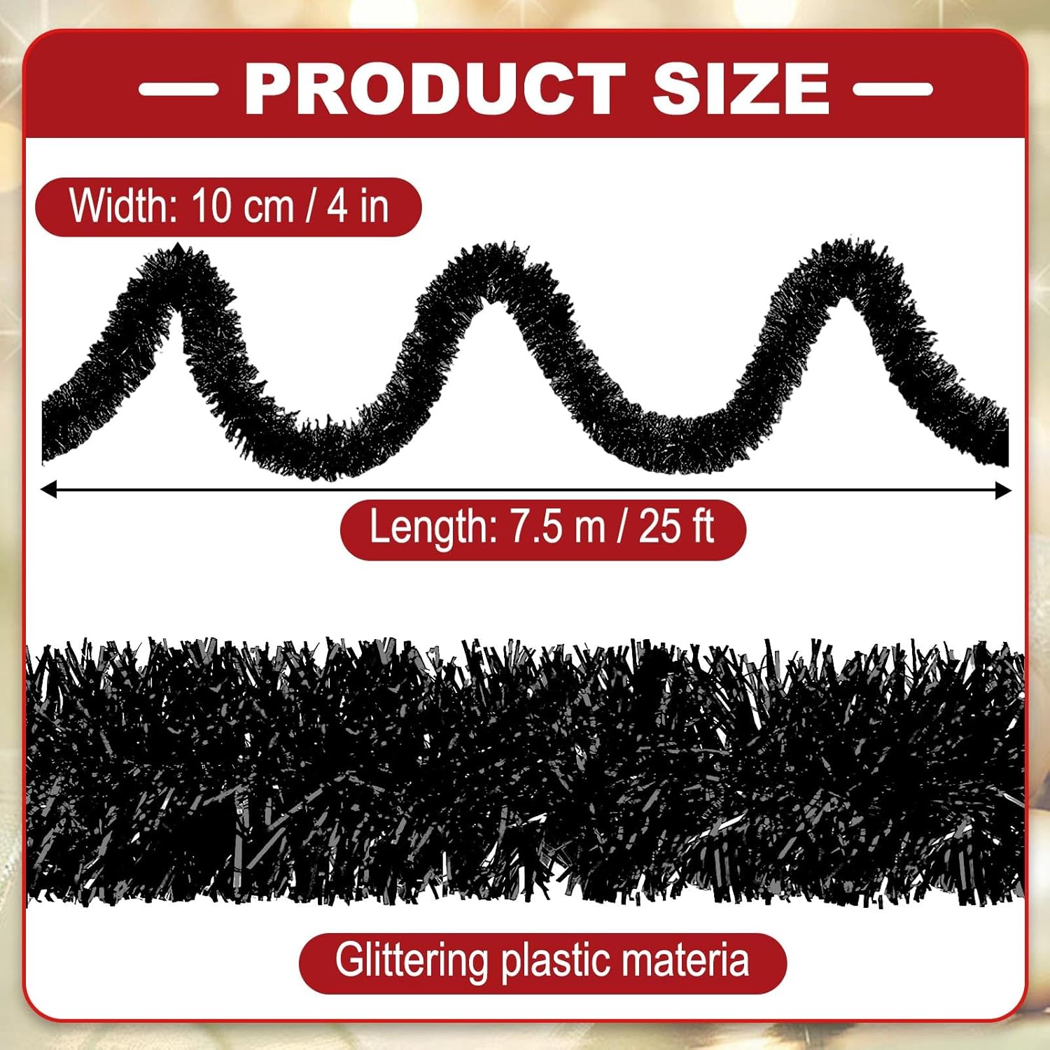 25 Feet Metallic Twist Tinsel Garland - Wall Hanging Backdrop for Parade Floats, Christmas Eve, New