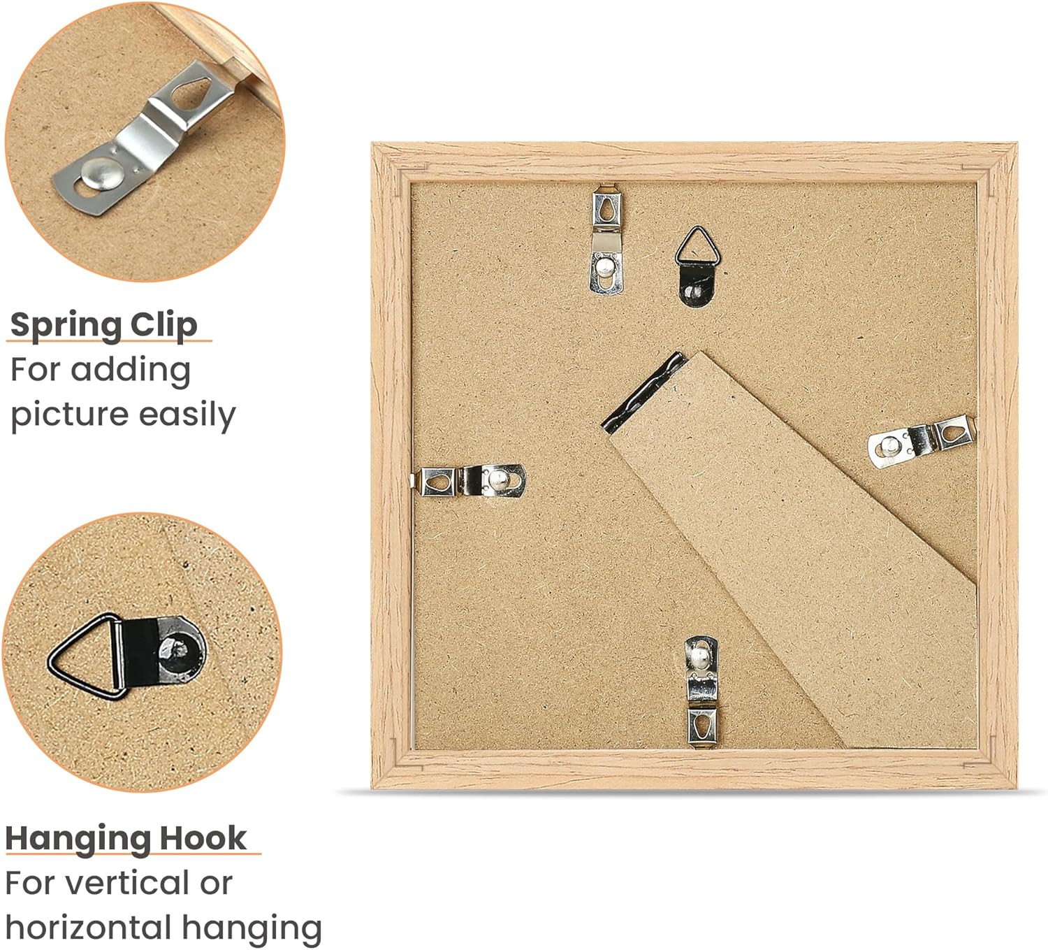 upsimples 6x6 Picture Frame, Natural Solid Wooden Picture Frames, Display 4x4 with Mat or 6 x 6