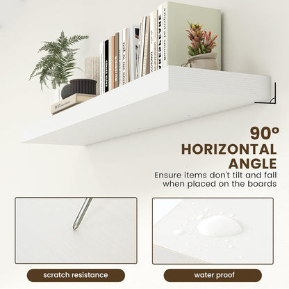 White Floating Shelves for Wall - 55 Inch Wide x 12 Inch Deep Wall Shelves Set of 1 - Rustic White