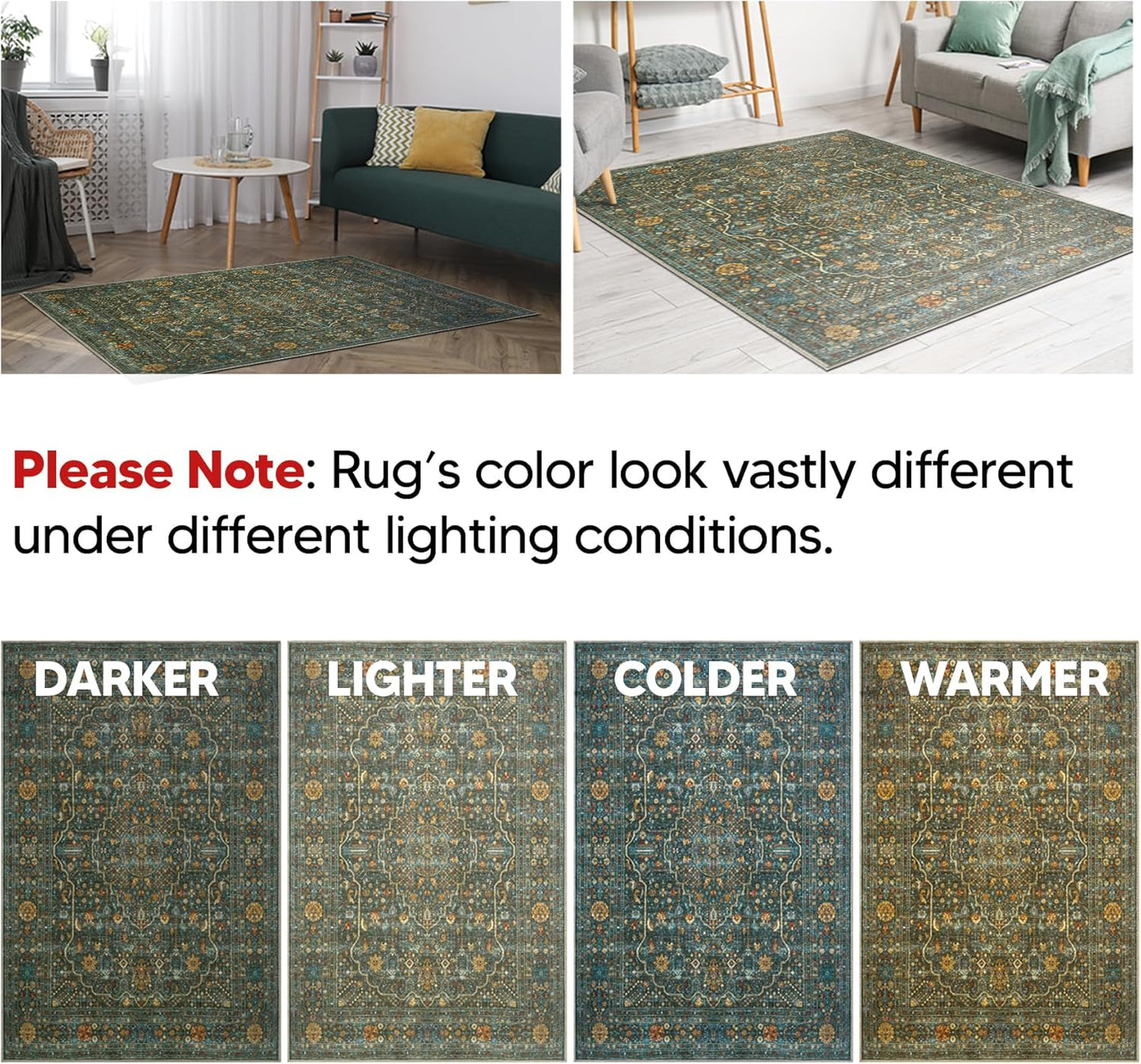 Keen Home Design 9x12 Rug - Machine Washable Area Rug with Non-Slip Backing, Ideal for Living Room