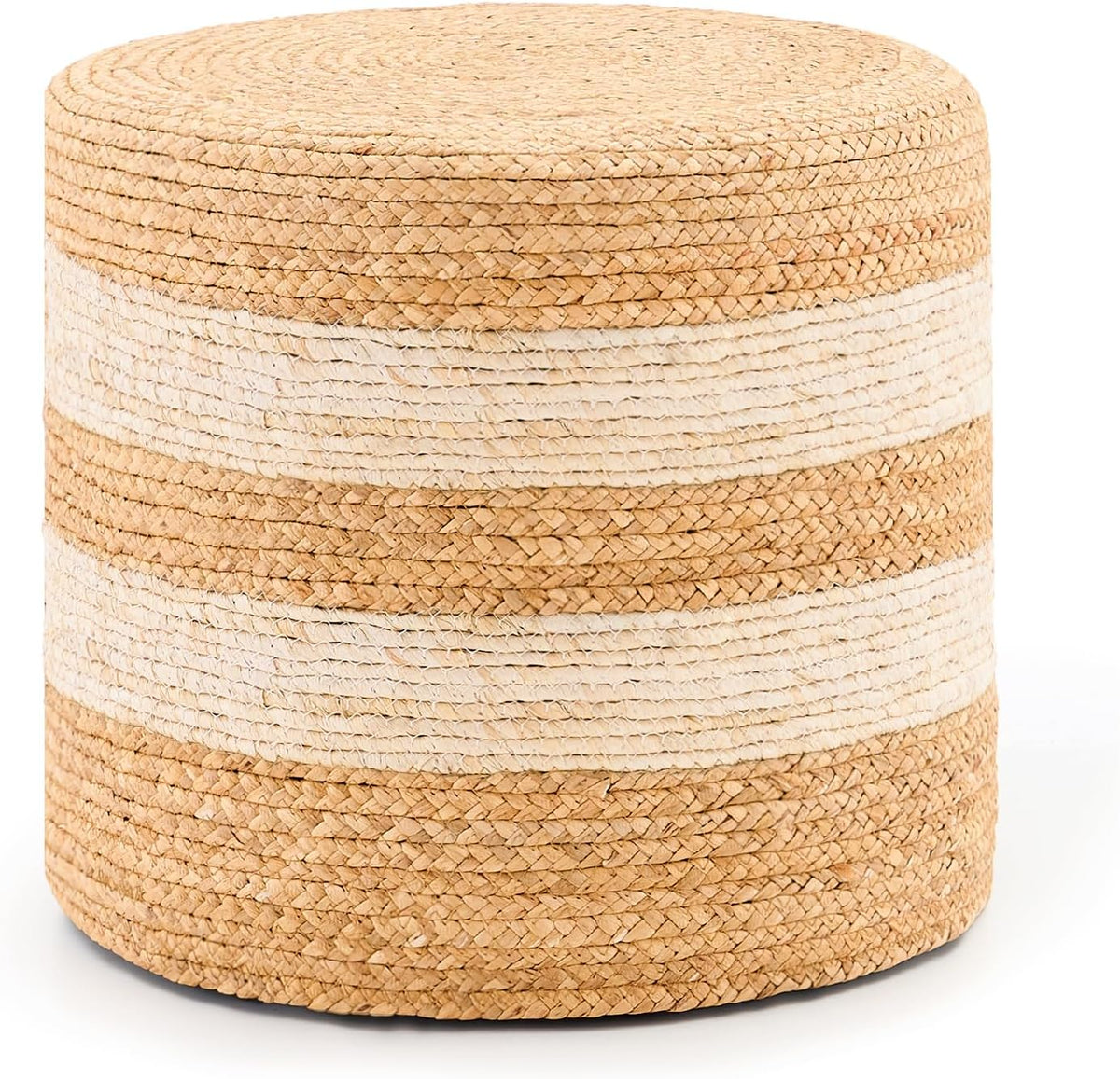 Handwoven Ottoman Pouf, Natural Water Hyacinth Footstool, Round Braided Outdoor Seat with Sturdy