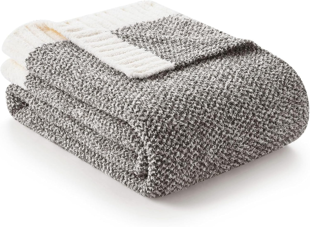 Snuggle Sac Grey Throw Blankets for Couch, Super Soft Warm Blankets Cozy Knit Fuzzy Plush