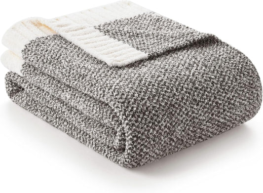 Snuggle Sac Grey Throw Blankets for Couch, Super Soft Warm Blankets Cozy Knit Fuzzy Plush