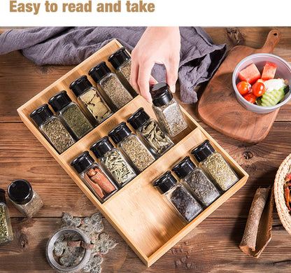 3-Tier Bamboo Drawer Spice Rack Wooden Kitchen Cabinet Spice Organizer Spice Jar Holder