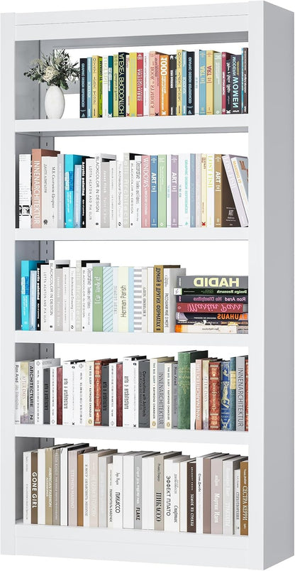 Metal Bookshelf Adjustable - 61" Tall White Bookcase, 5 Tier Book Shelf, Tooless Assembly Book