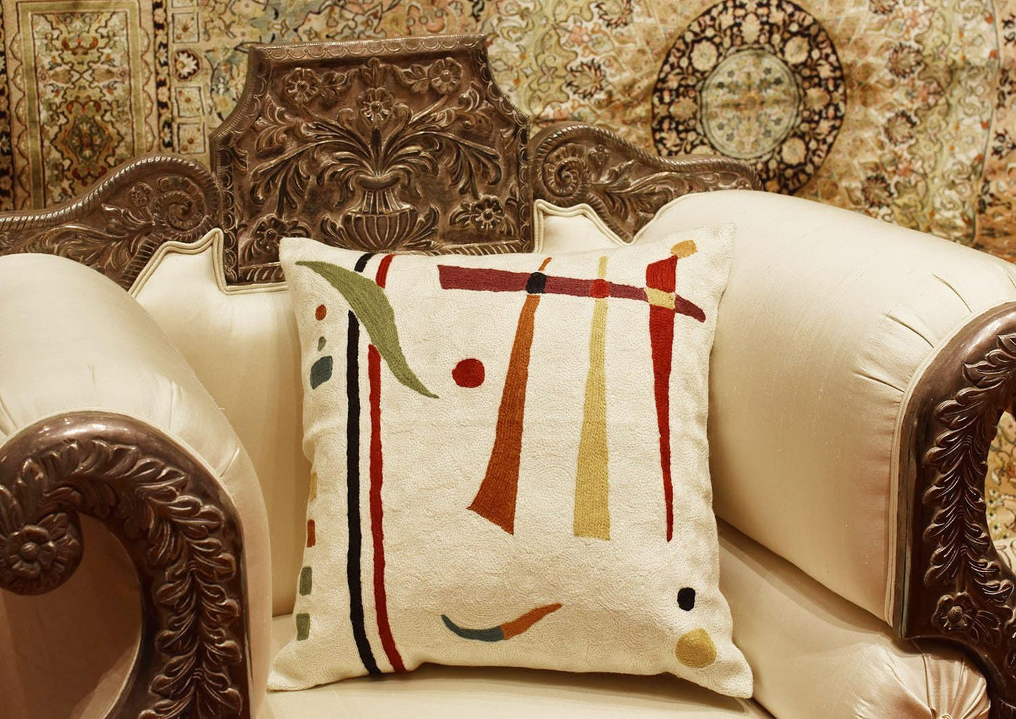 Kandinsky Contemporary Throw Pillow Cover - Cream | Modern Pillow Cases | Abstract Throw Pillows |