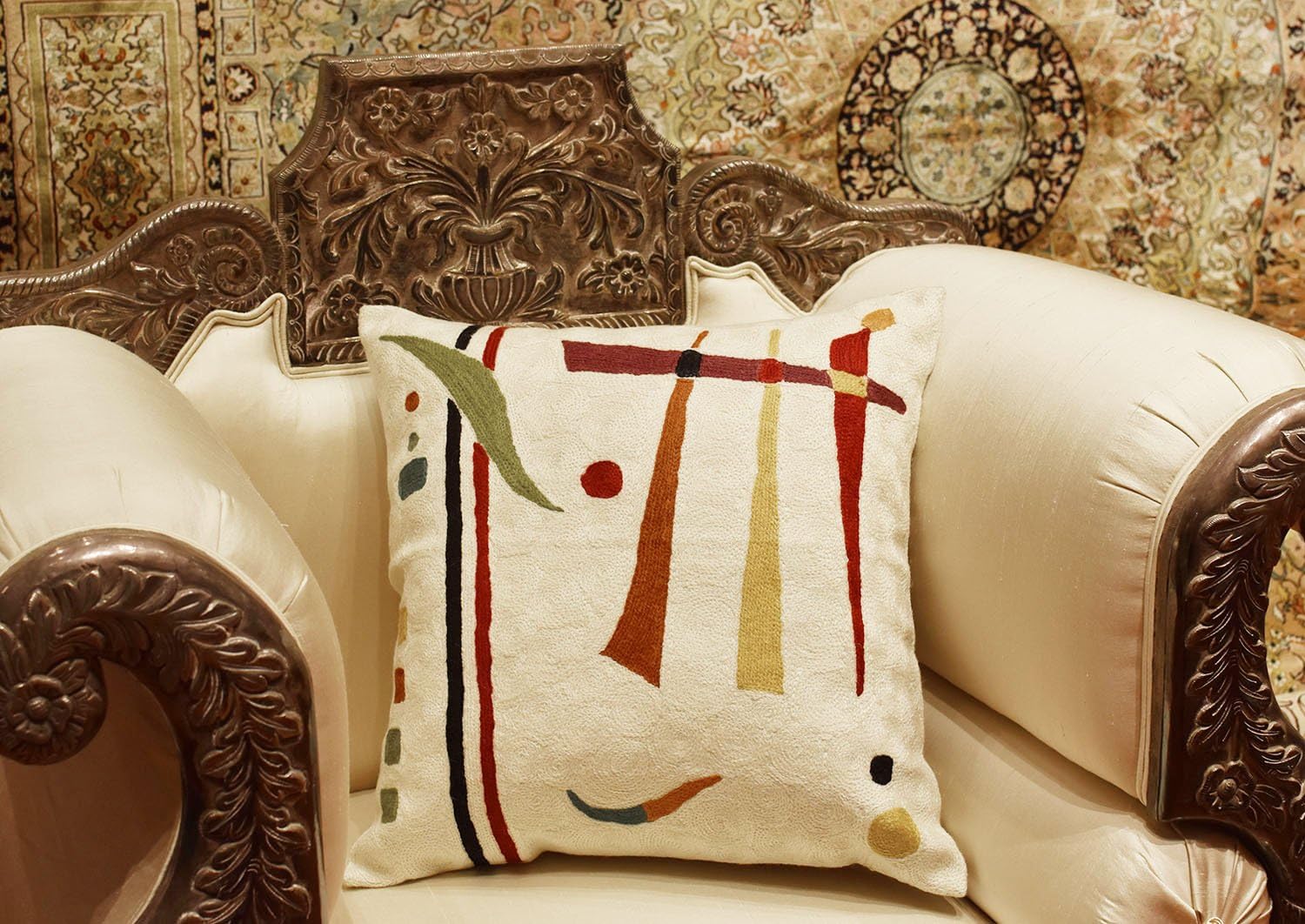 Kandinsky Contemporary Throw Pillow Cover - Cream | Modern Pillow Cases | Abstract Throw Pillows |