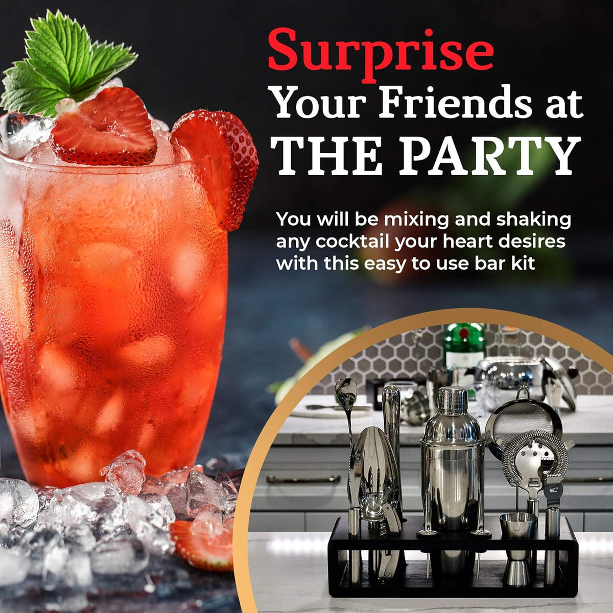 Highball & Chaser 13-Piece Cobbler Cocktail Shaker Set Stainless Steel Mixology Bartender Kit With