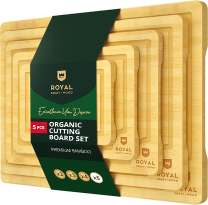 ROYAL CRAFT WOOD Wooden Serving Boards for Kitchen Meal Prep&Bamboo Wood Cutting Board Set with