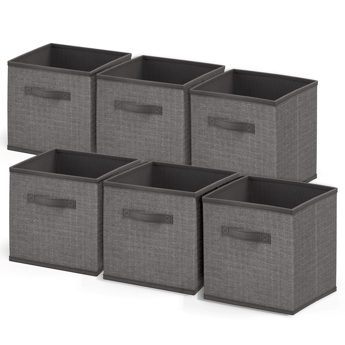 Nestl Foldable Fabric Storage Cubes with Handles - 6 Grey Closet Storage Bins, 11-Inch Cube Size