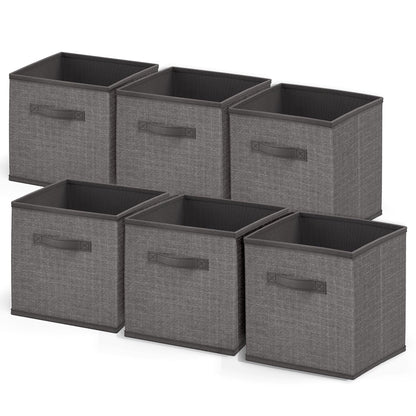 Nestl Foldable Fabric Storage Cubes with Handles - 6 Grey Closet Storage Bins, 11-Inch Cube Size