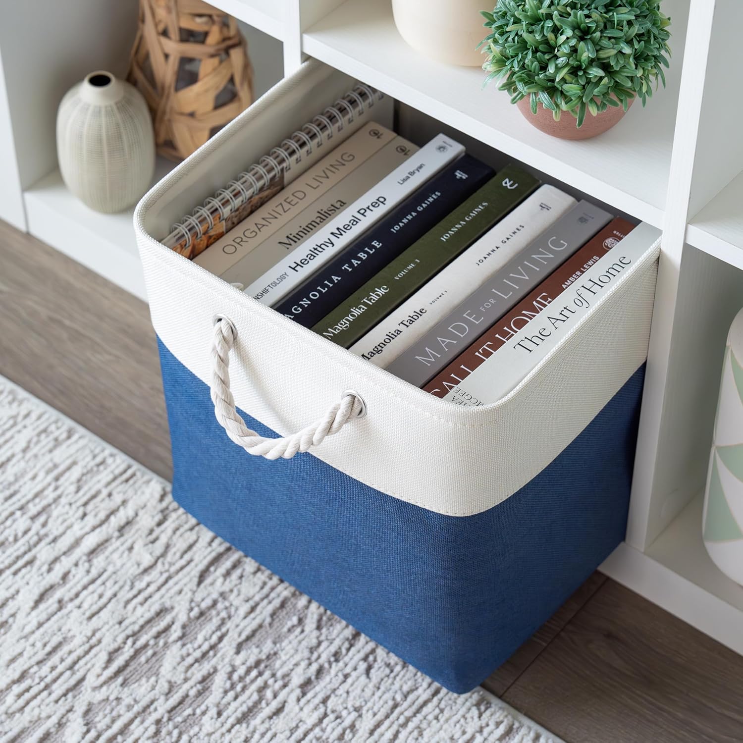 OrganiHaus 13x13 Cube Storage Bins 4 Pack, Foldable Cube Storage Organizer w/ Rope Handles