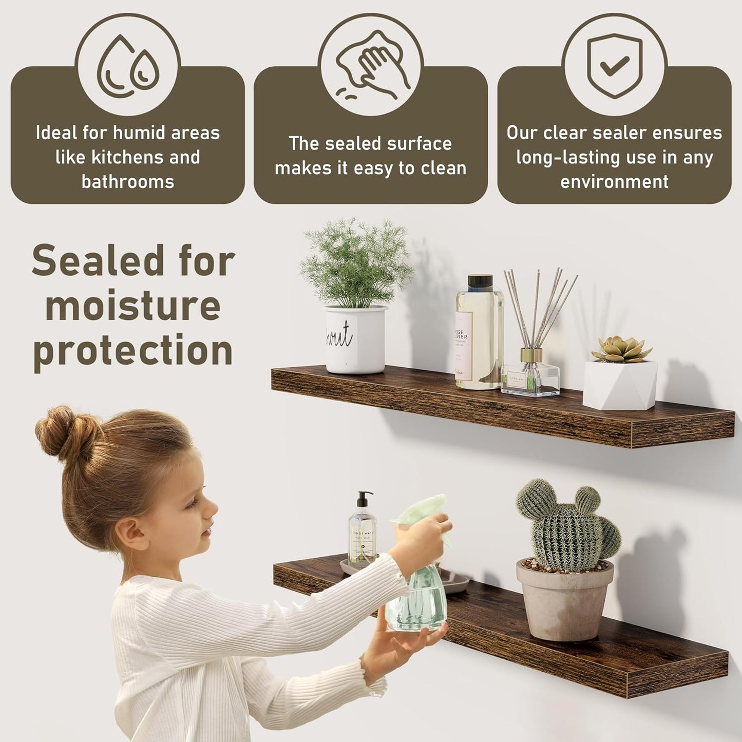 Fun Memories 72 Inch Floating Shelves for Wall 2 Pack Shelves for Bedroom|Kitchen|Bathroom 72 x 9.3