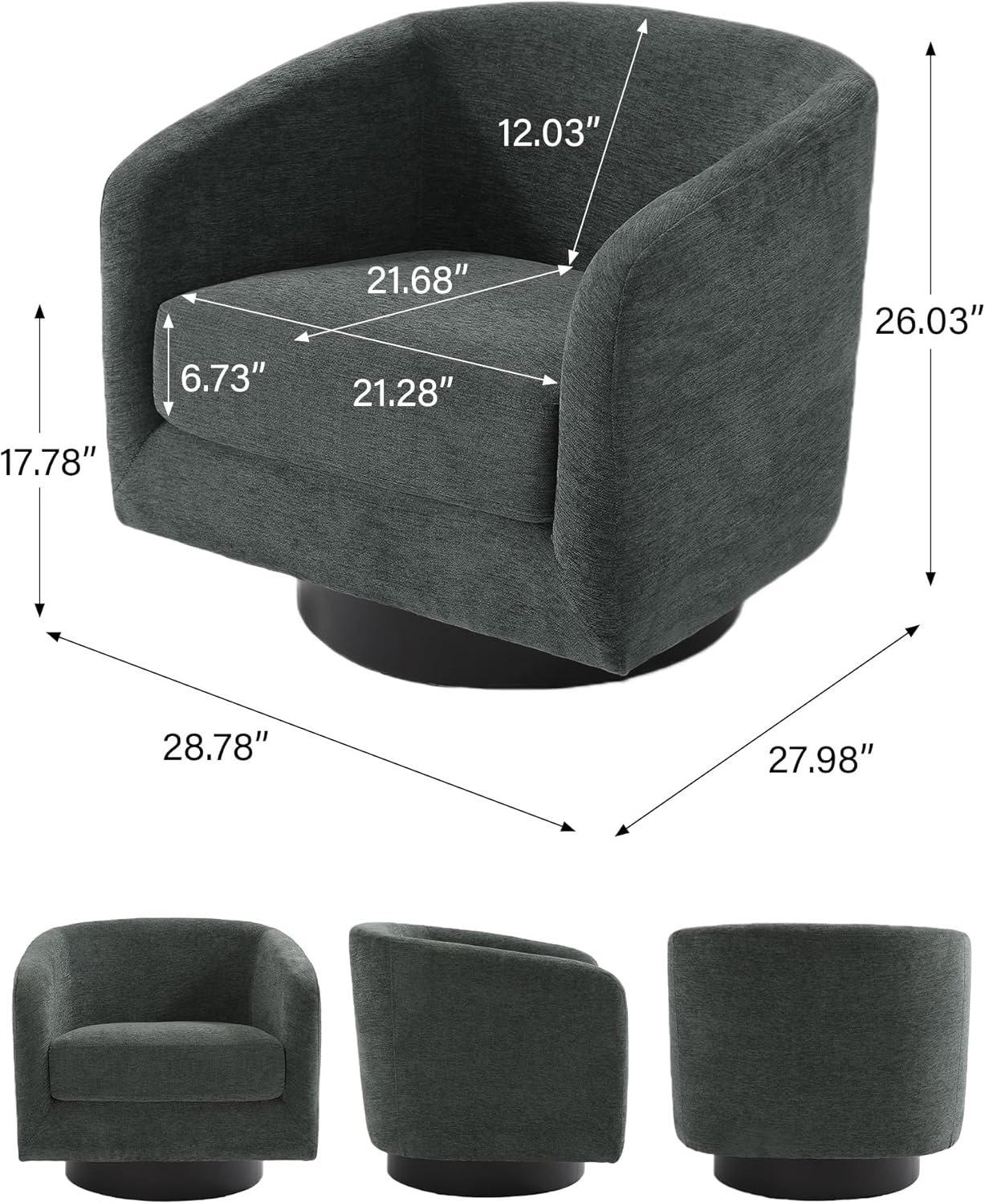 Swivel Barrel Accent Chair, Modern Round Chenille Fabric Arm Chair for Living Room, Bedroom, Comfy