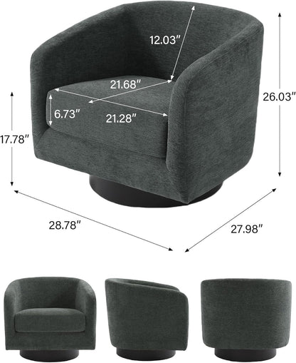 Swivel Barrel Accent Chair, Modern Round Chenille Fabric Arm Chair for Living Room, Bedroom, Comfy