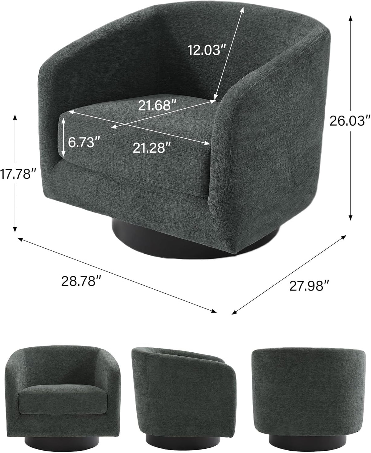 Swivel Barrel Accent Chair, Modern Round Chenille Fabric Arm Chair for Living Room, Bedroom, Comfy