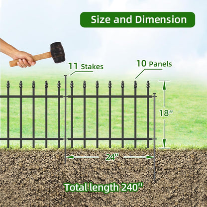 Decorative Metal Garden Fence 18 in H x 20 ft L, Small Border Fence Roman Column Deco, Garden