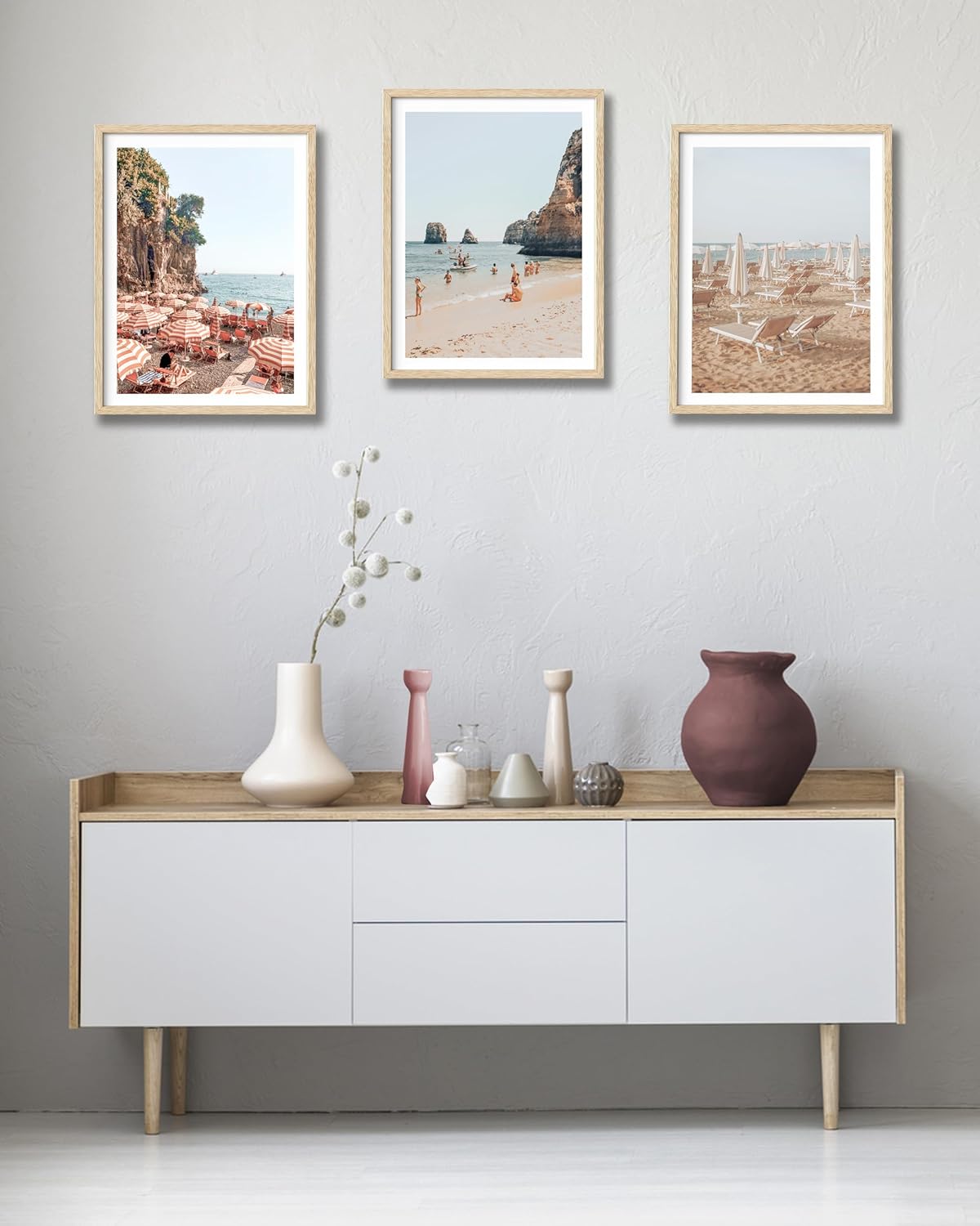 HesenDot Natural OAK Wood Framed Amalfi Coast Summer Wall Art,12x16in Italy Arienzo Beach Canvas