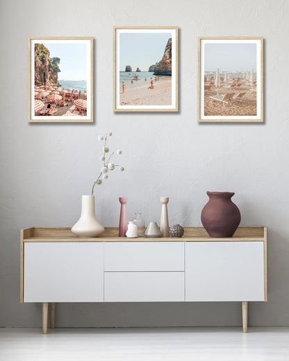 HesenDot Natural OAK Wood Framed Amalfi Coast Summer Wall Art,12x16in Italy Arienzo Beach Canvas