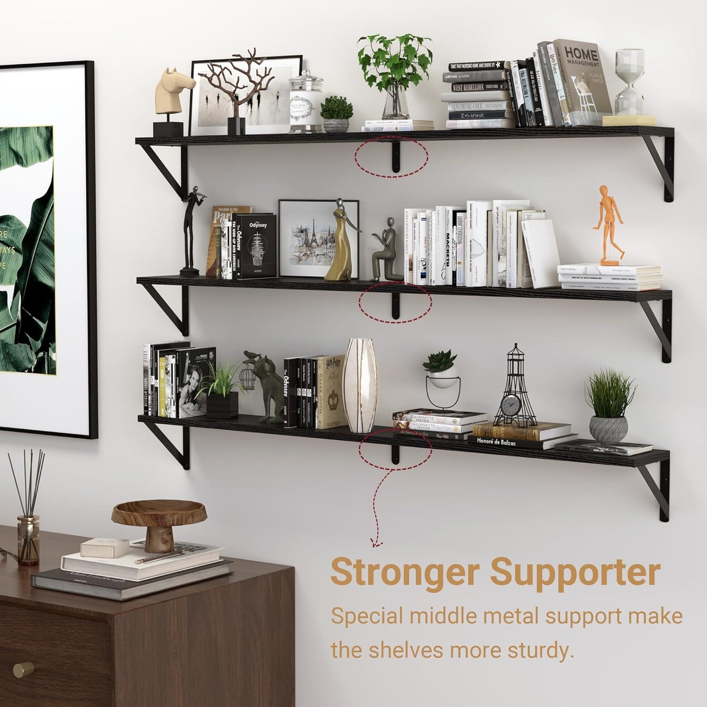 Heimlove 48 Inch Large Wall Bookshelves Set of 3, Wall Mounted Bookshelves,Heavy Duty Wooden
