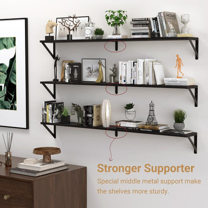 Heimlove 48 Inch Large Wall Bookshelves Set of 3, Wall Mounted Bookshelves,Heavy Duty Wooden