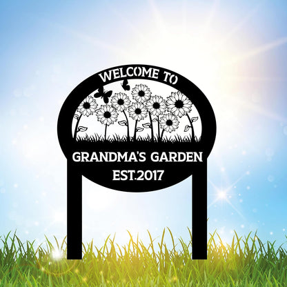 Personalized Metal Garden Sign with Stake, Custom Flowers Garden Decor for Outdoor, Custom Family