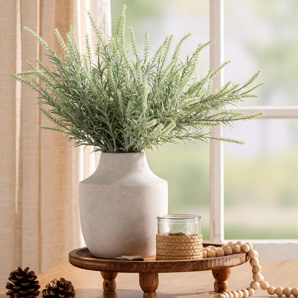 Mitt&Ditt Ceramic Flower Vase, 7.5 inch Off-White Farmhouse Rustic Vase, Handcrafted Weathered