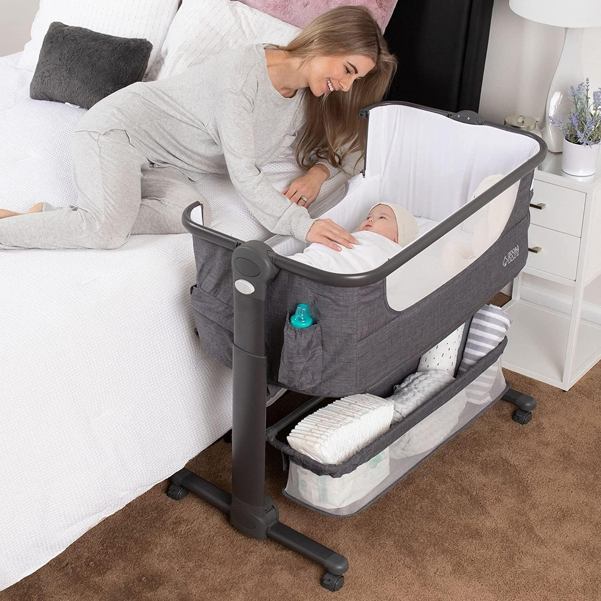 KoolerThings Baby Bassinet, Bedside Sleeper for Baby, Easy Folding Portable Crib with Storage