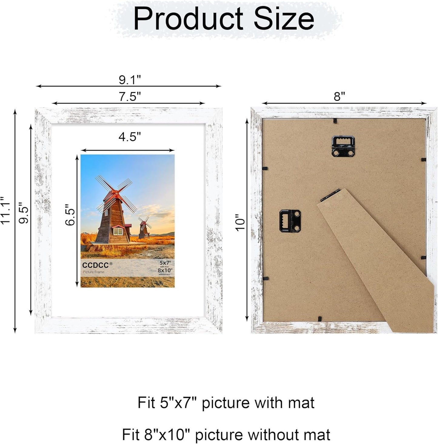 8x10 Picture Frame Set of 4, 8 x 10 Wood Photo Frames with Mat for 5x7, Rustic Natural Wooden Frame