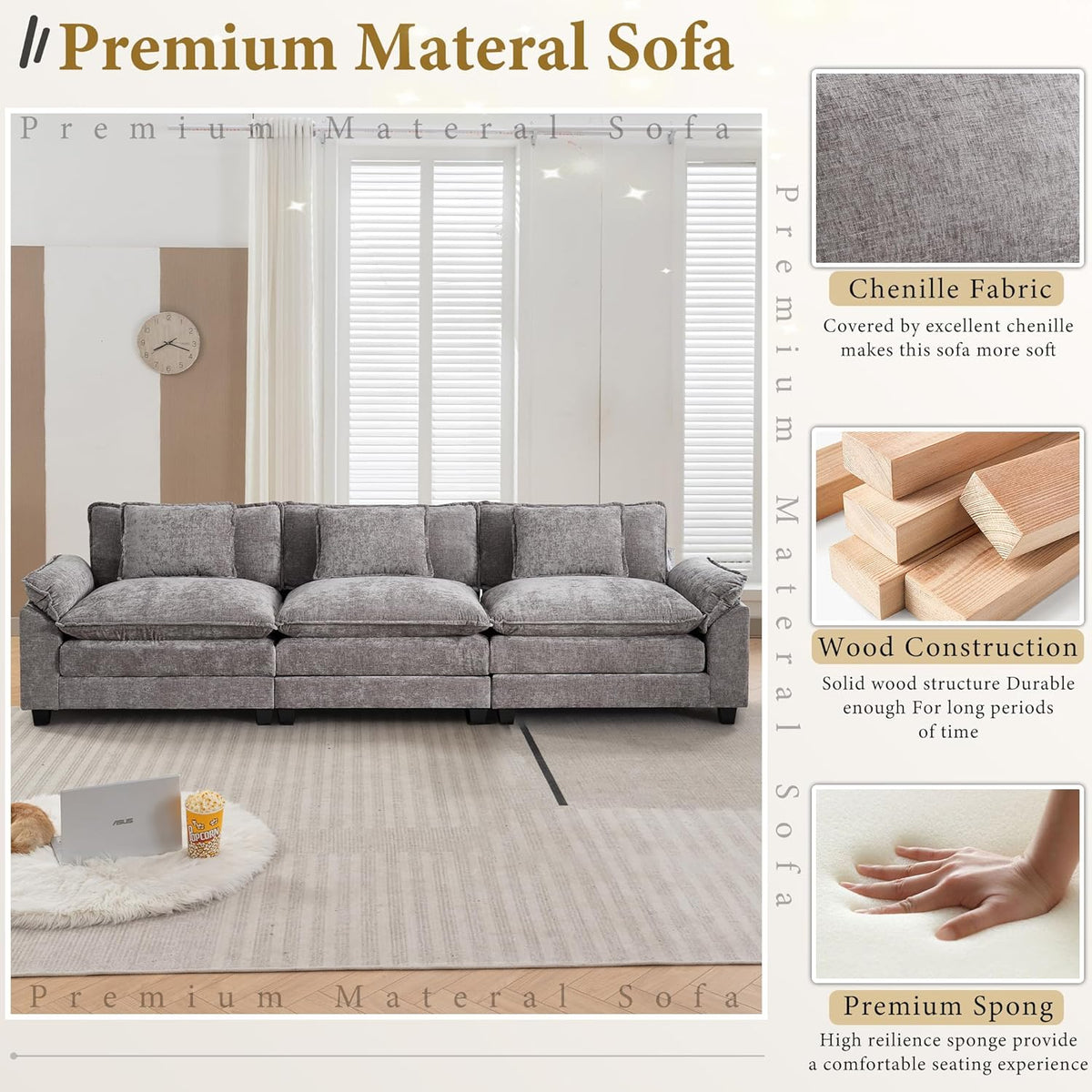 URRED Modular Sectional Sofa Comfy Cloud Couch, Modern Chenille Sofa Sleeper Deep Seat Couches with