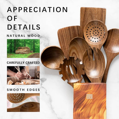 Wooden Spoons for Cooking, Nonstick Cooking Utensil Set with 8 Piece Acacia Wooden Spatulas and